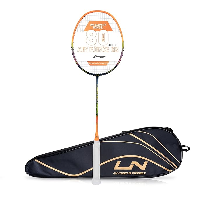 Li-Ning Air Force 80 Lite Carbon Fiber Badminton Racket with Full Racket Cover | Intermediate Players | 80g | Max String Tension - 30lbs
