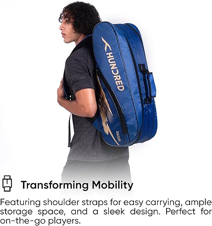 HUNDRED Cosmogear Badminton Bag | Double Zipper | Front Zipper Pocket Bag, Polyester
