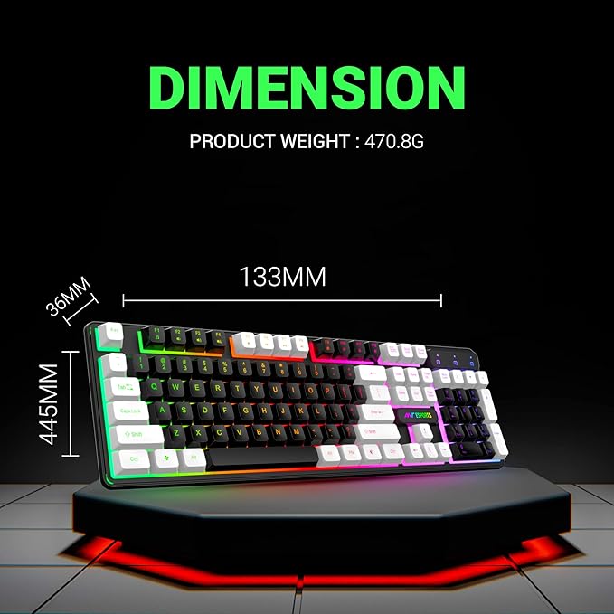 Ant Esports MK1400 Pro Wired Gaming Keyboard with Mixed Color Backlight, Black and White Keycaps, Double-Injection Keycaps - Black