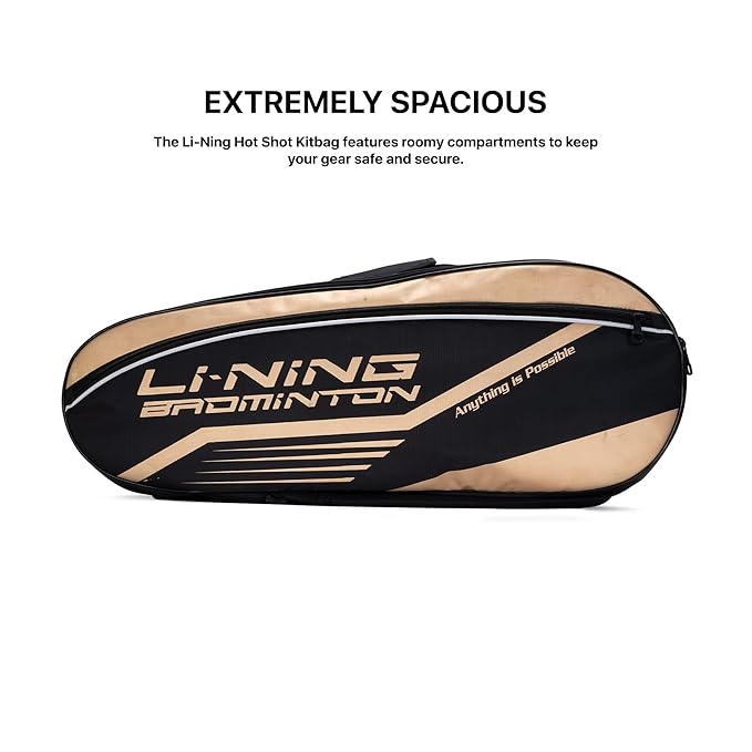 Li-Ning Hot Shot حقيبة تنس الريشة المصنوعة من البوليستر بسحاب ثلاثي | حجرات سهلة الوصول | واسعة | للجنسين - رجال، أولاد، بنات، نساء