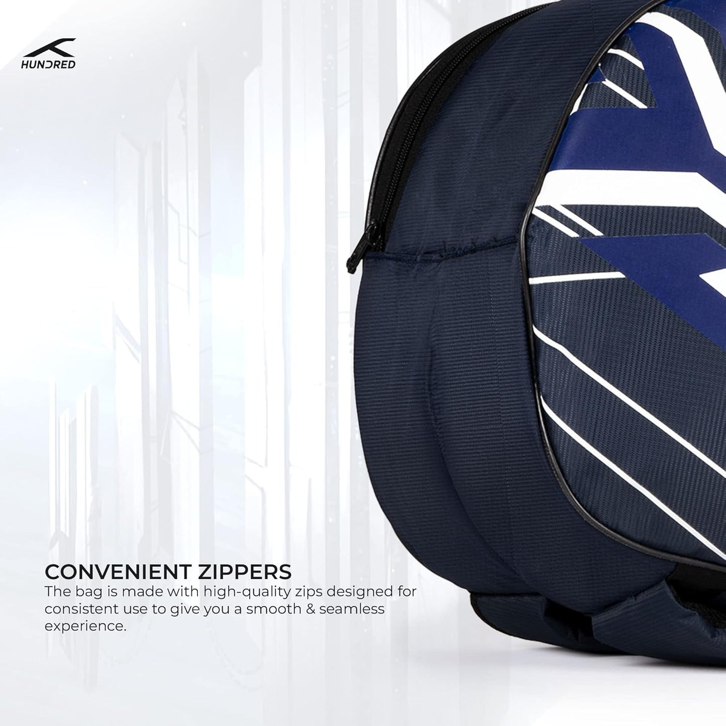 HUNDRED Two Step Badminton and Tennis Racquet Kit Bag (Navy, Medium/6in1) | Polyester | Multiple Compartment with Side Pouch | Easy-Carry Handle | Padded Back Straps | Front Zipper Pocket