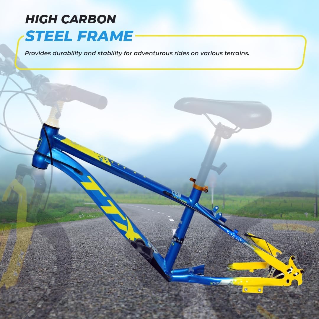 Endless 20 Inch Alloy Steel Kids cycle with 21 Speed Transmission | Blue and Yellow | Ages 6-9 | Kids cycle with Disc Brakes, Adjustable Seat and All Terrain Tires