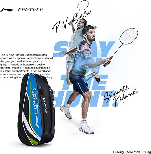 Li-Ning Panther حقيبة تنس الريشة المصنوعة من البوليستر بسحاب مزدوج | جيب للتخزين | مساحة تخزين واسعة | للجنسين - رجال، أولاد، بنات، نساء