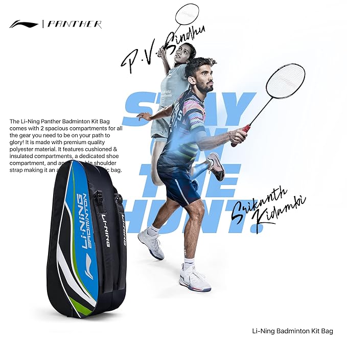 Li-Ning Panther حقيبة تنس الريشة المصنوعة من البوليستر بسحاب مزدوج | جيب للتخزين | مساحة تخزين واسعة | للجنسين - رجال، أولاد، بنات، نساء