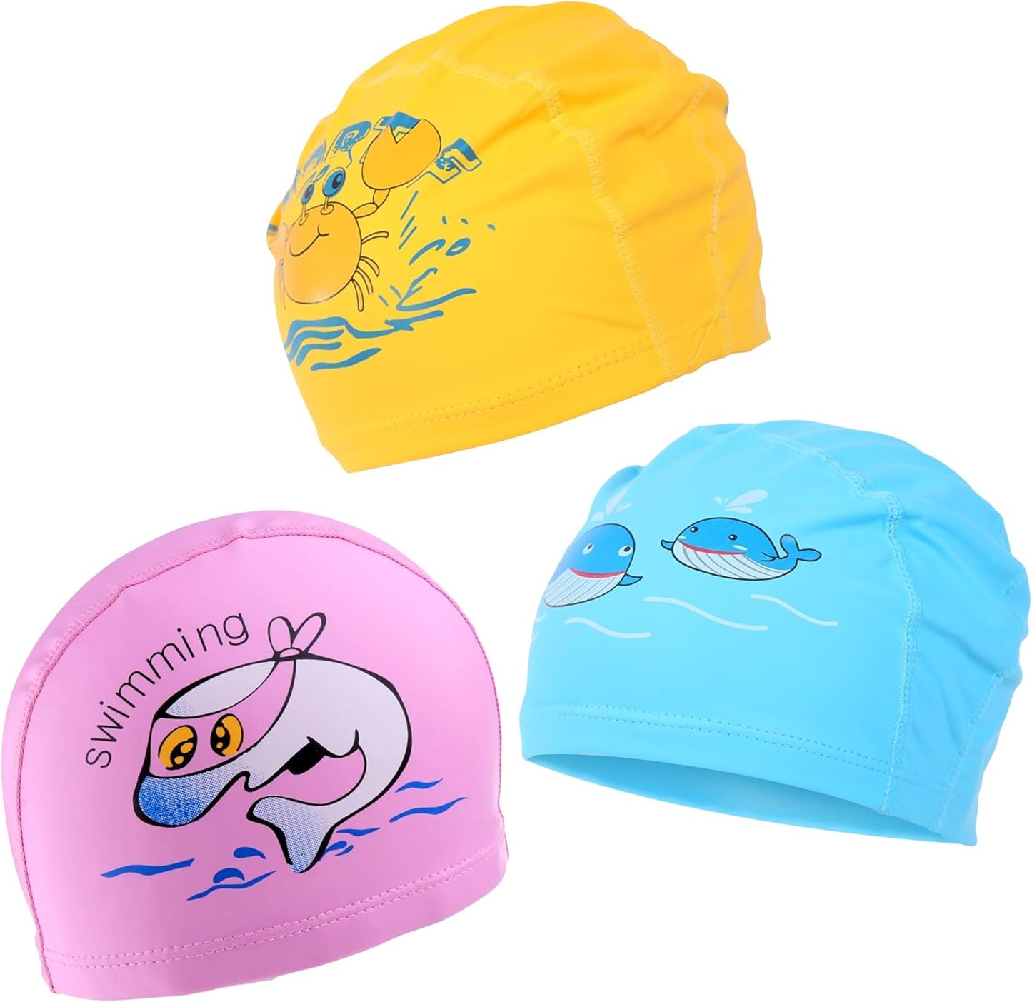 Endless Kids Swimming Cap Set - 3 Pack Soft, Flexible Silicone Swimming Caps - Soft, Stretchy, Leak Proof - Fun Colors for Boys and Girls - Perfect for Pool and Beach - Blue, Pink, Yellow