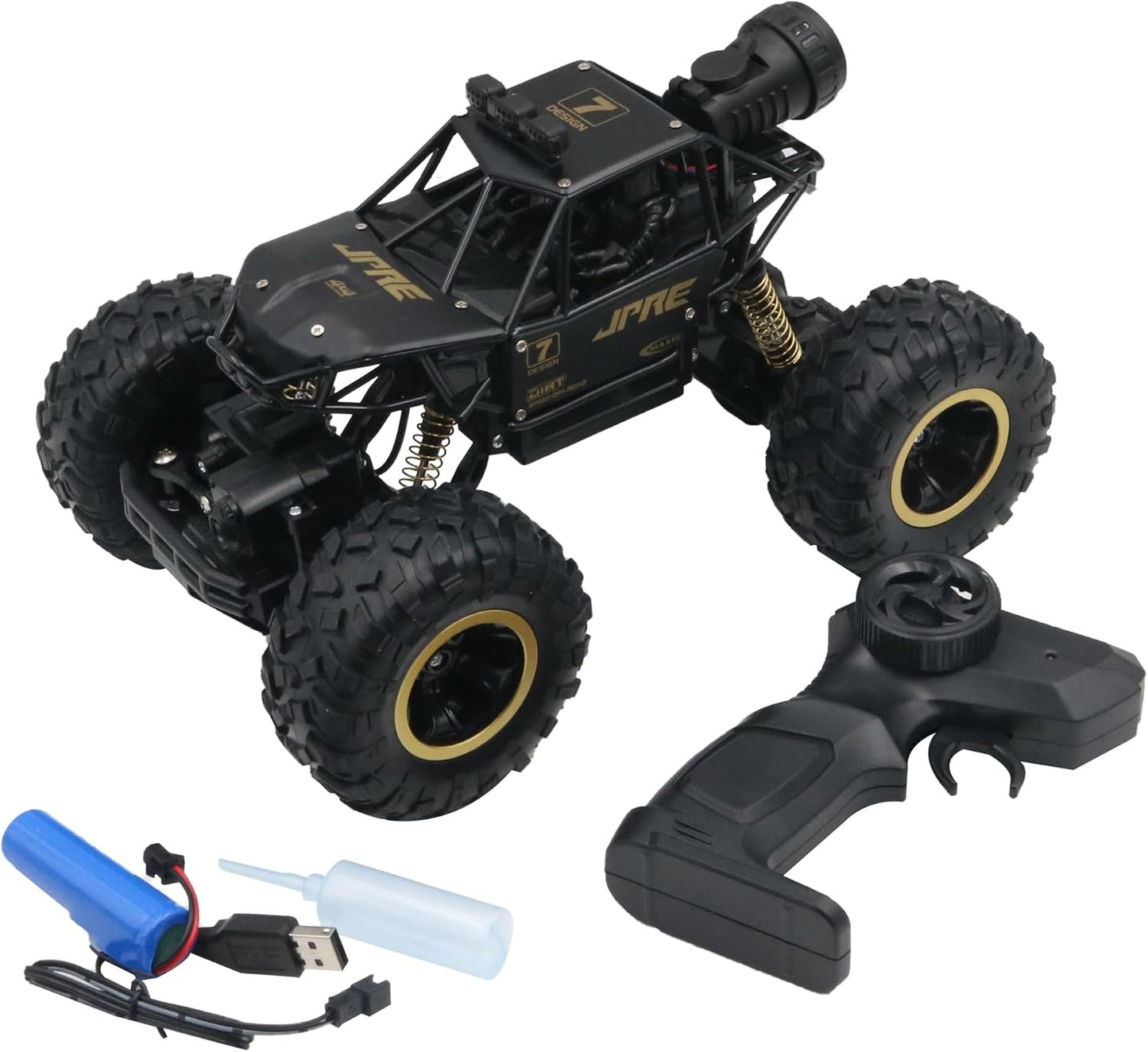 FUNFY 1:16 Rock Explorer RC Toy Car With 4WD | Black | With 4 Soft Suspensions, Dual Motor, Lightning Mist Spray, Better gripping Tyres, Rugged Body and Rechargeable Battery for Kids Gift