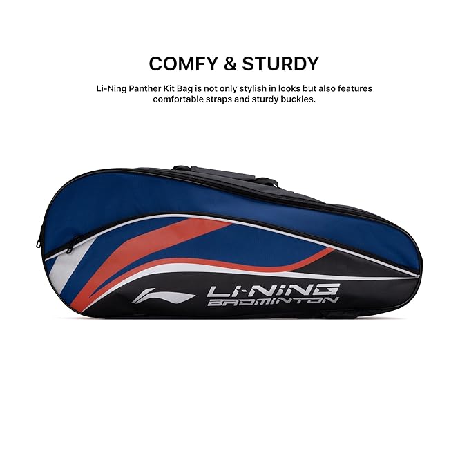 Li-Ning Panther حقيبة تنس الريشة المصنوعة من البوليستر بسحاب مزدوج | جيب للتخزين | مساحة تخزين واسعة | للجنسين - رجال، أولاد، بنات، نساء