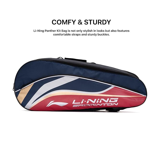 Li-Ning Panther حقيبة تنس الريشة المصنوعة من البوليستر بسحاب مزدوج | جيب للتخزين | مساحة تخزين واسعة | للجنسين - رجال، أولاد، بنات، نساء