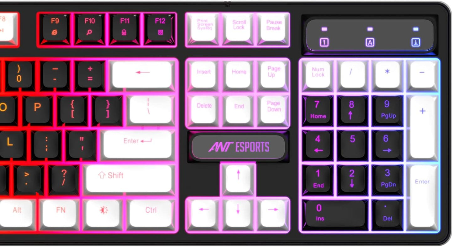 Ant Esports MK1400 Pro Wired Gaming Keyboard with Mixed Color Backlight, Black and White Keycaps, Double-Injection Keycaps - Black