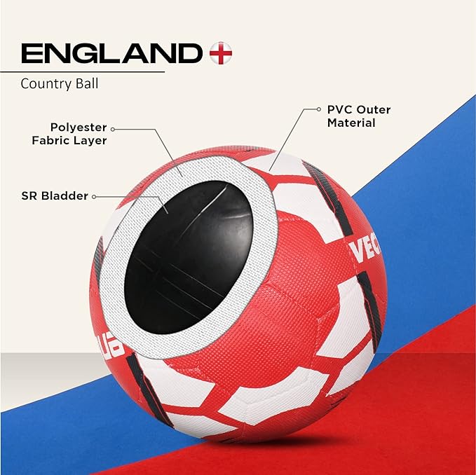 Vector X England Moulded Rubber Soccer Ball, Size 5 (White/Red)