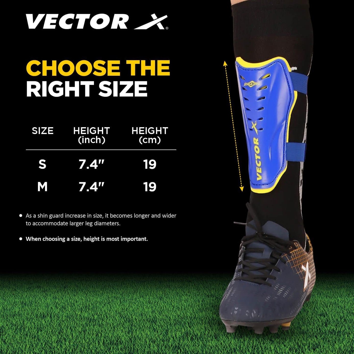 Vector X Brazil Shin Guard, Small (Blue/Yellow)
