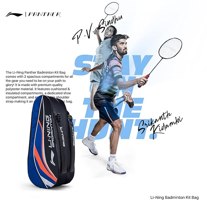 Li-Ning Panther حقيبة تنس الريشة المصنوعة من البوليستر بسحاب مزدوج | جيب للتخزين | مساحة تخزين واسعة | للجنسين - رجال، أولاد، بنات، نساء