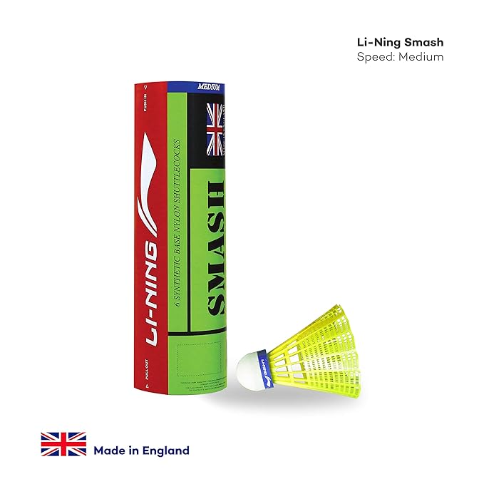 Li-Ning Shuttle-Smash Nylon Shuttlecocks (Yellow, Slow Speed) | Superior Durability | Synthetic Cork