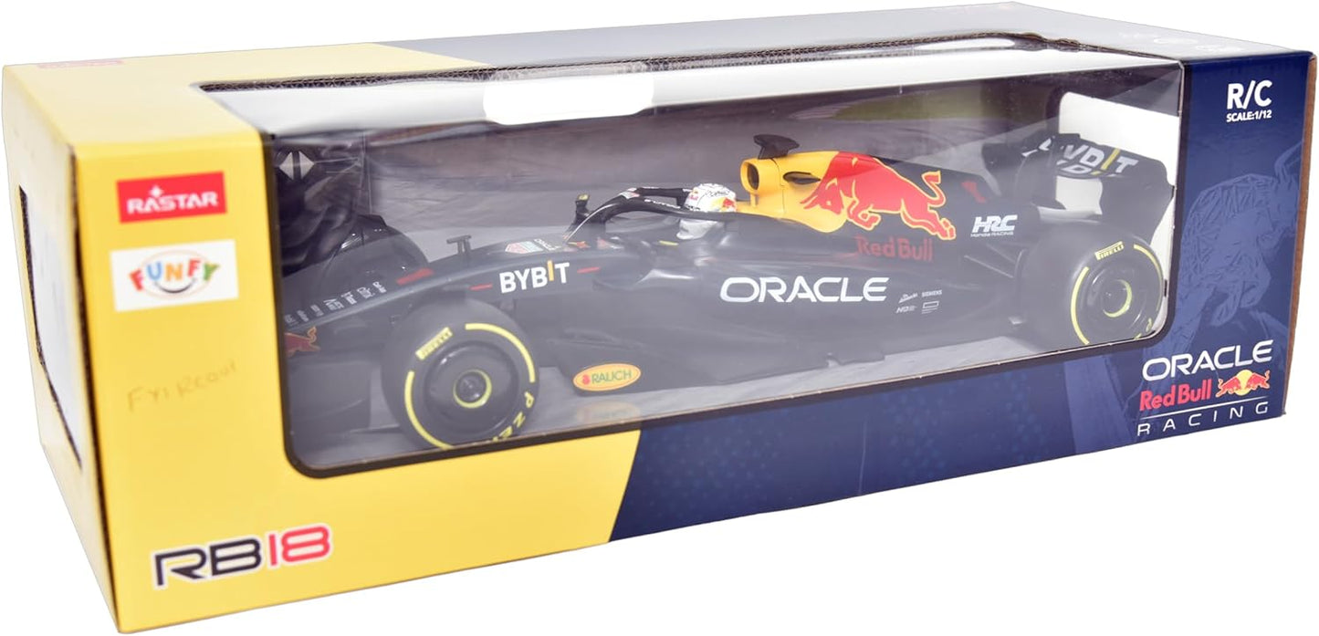FUNFY سيارة RB18 فورمولا 1 RC بمقياس 1:12 | مجموعة سباقات فورمولا 1 للأطفال والكبار - سيارة تحكم عن بعد بتردد 2.4 جيجا هرتز | ريد بول RB18