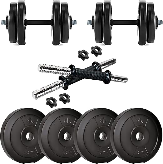 Anythingbasic Adjustable PVC Dumbbell Set Includes 4 Plates, 1 Pair of 14-Inch Dumbbell Bars & Nuts | Black | Material |: PVC | Fitness Set for Men & Women