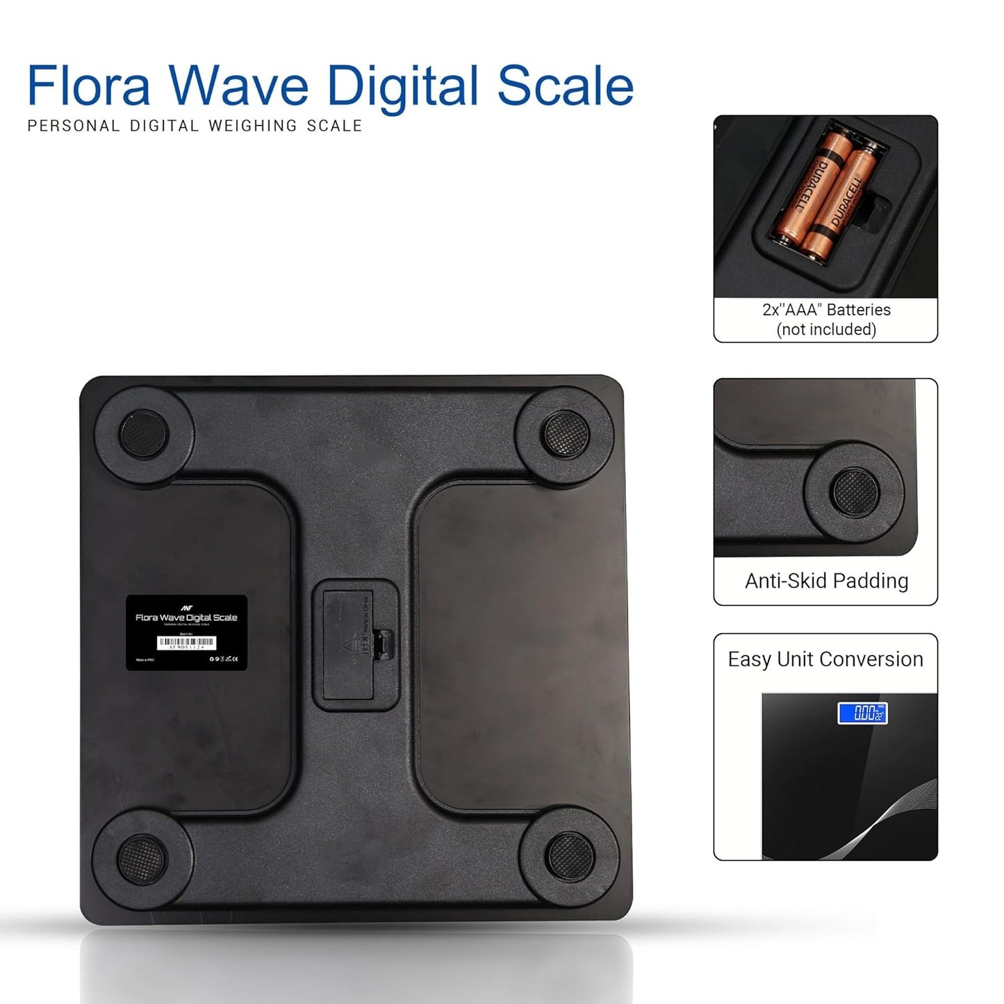 ANT ESPORTS Flora Wave High Precision Digital Body Weight Scale with LED Display Accurately Measures Weight Up to 180kg - Black