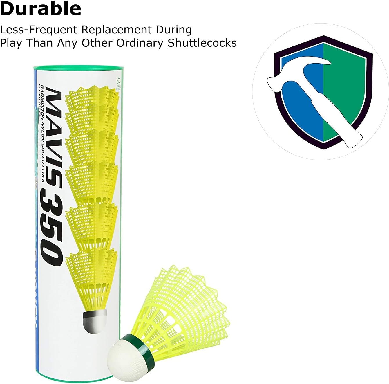 Yonex Mavis 350 كرات الريشة المصنوعة من النايلون (أصفر، سرعة بطيئة) | أداء متين | الأكثر مبيعًا
