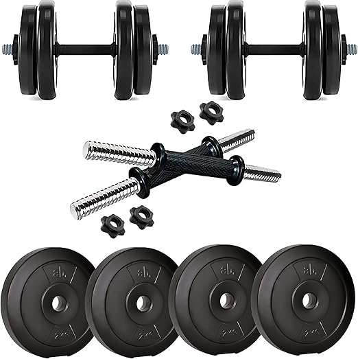 Anythingbasic Adjustable PVC Dumbbell Set Includes 4 Plates, 1 Pair of 14-Inch Dumbbell Bars & Nuts | Black | Material |: PVC | Fitness Set for Men & Women