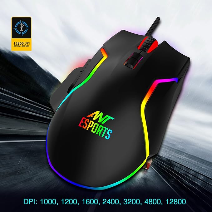 Ant Esports GM320 RGB ماوس ألعاب سلكي بصري | 8 أزرار قابلة للبرمجة | 12800 نقطة في البوصة