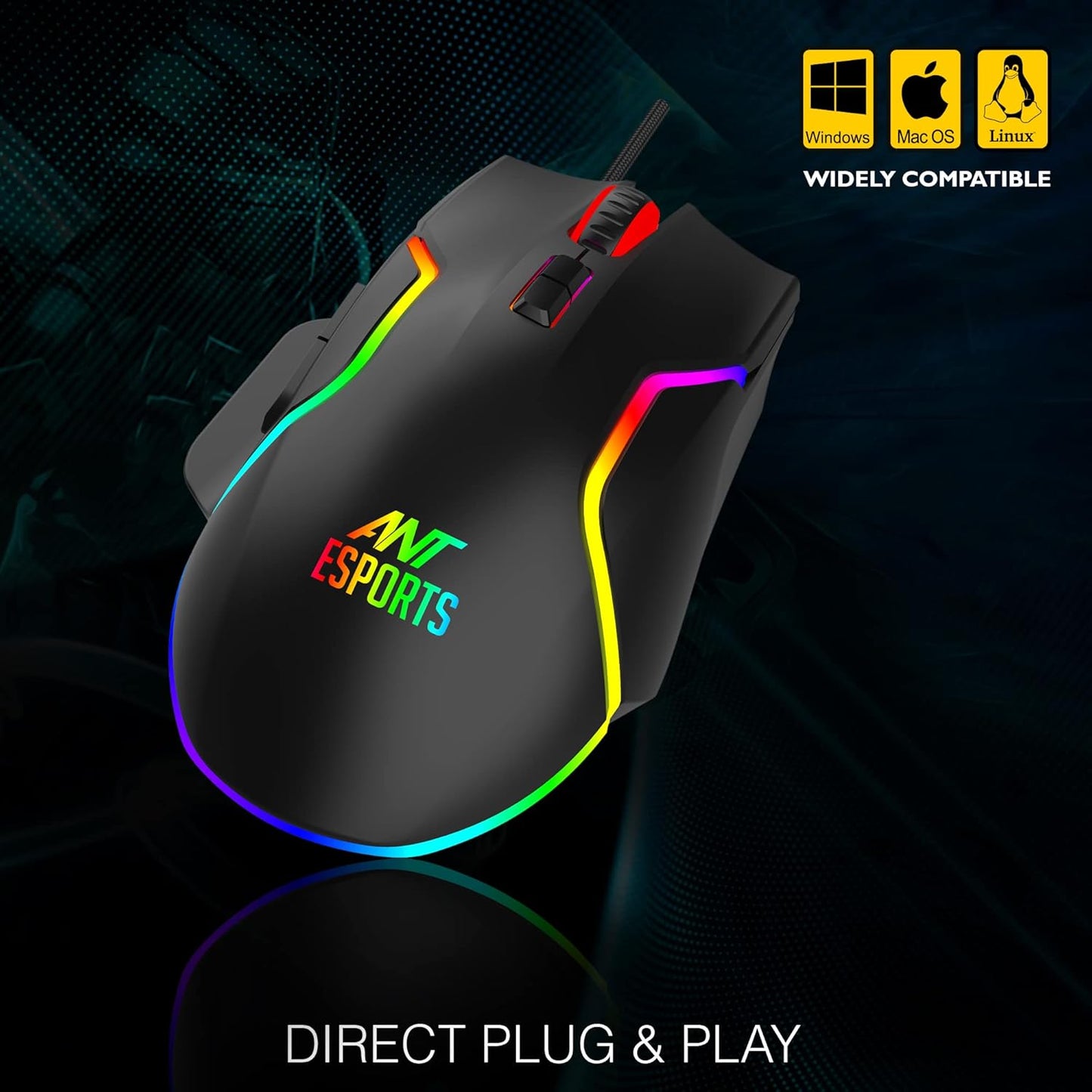 Ant Esports GM320 RGB ماوس ألعاب سلكي بصري | 8 أزرار قابلة للبرمجة | 12800 نقطة في البوصة