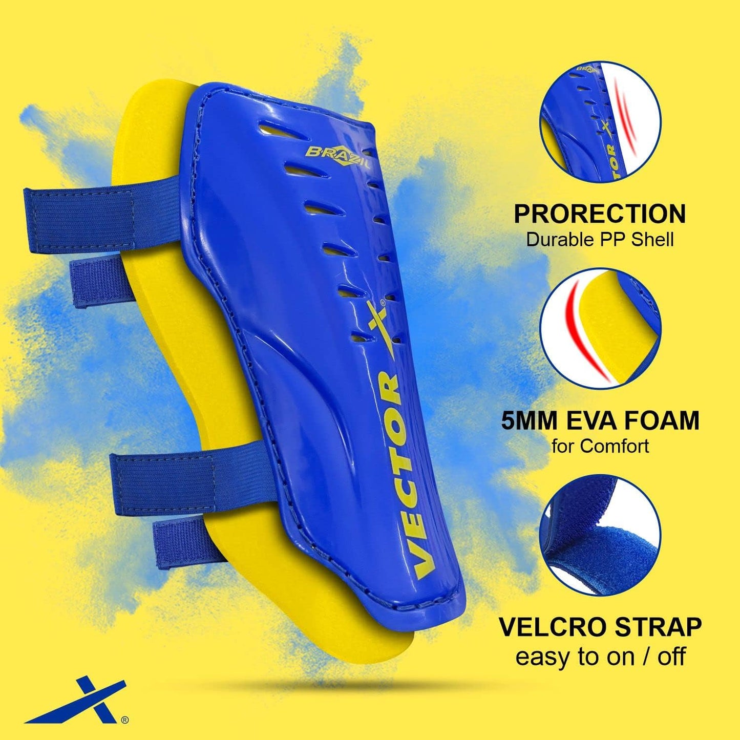 Vector X Brazil Shin Guard, Small (Blue/Yellow)