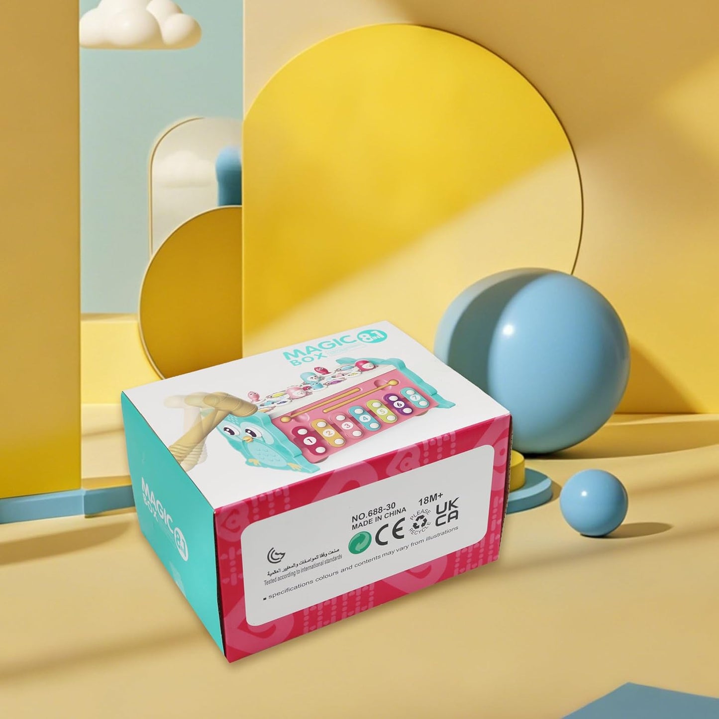 FUNFY لعبة مونتيسوري التعليمية ٨ في ١ | الخامة: بلاستيك | مكعب تعليمي متعدد الوظائف مع لعبة صيد، إكسيليفون، وغيرها لتنمية مهارات الطفولة المبكرة | هدية مثالية للأطفال الصغارر
