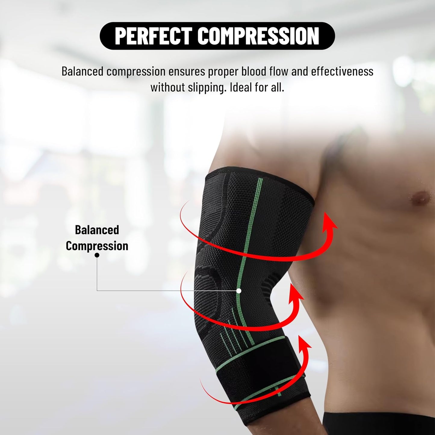 Endless Compression Elbow brace with Adjustable Velcro Strap - 2 Pack | Perfect for Sports, Tennis, Badminton and Other Athletic Activities for Men and Women | Color: Black | Material: Neoprene