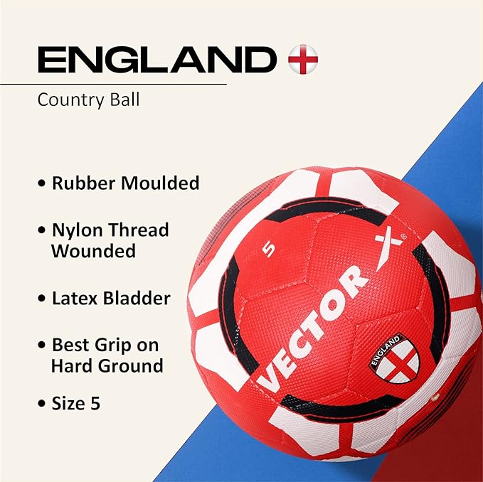 Vector X England Moulded Rubber Soccer Ball, Size 5 (White/Red)
