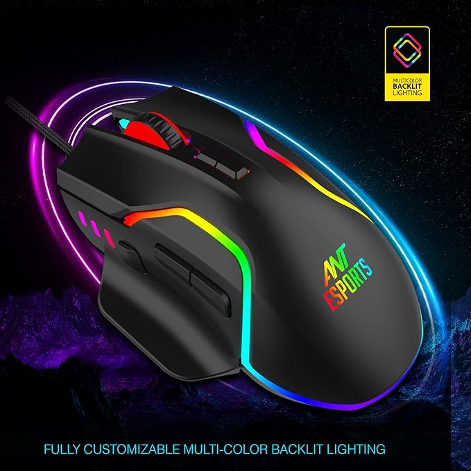 Ant Esports GM320 RGB ماوس ألعاب سلكي بصري | 8 أزرار قابلة للبرمجة | 12800 نقطة في البوصة