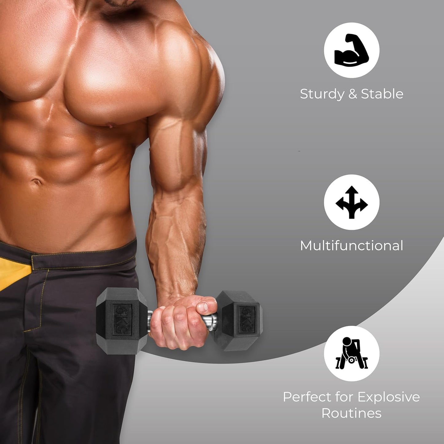 Endless Rubber Coated Hexagon Dumbbell | Material: Iron and Rubber | Perfect for Bodybuilding, Fitness, Weightlifting, Home or Gym Training