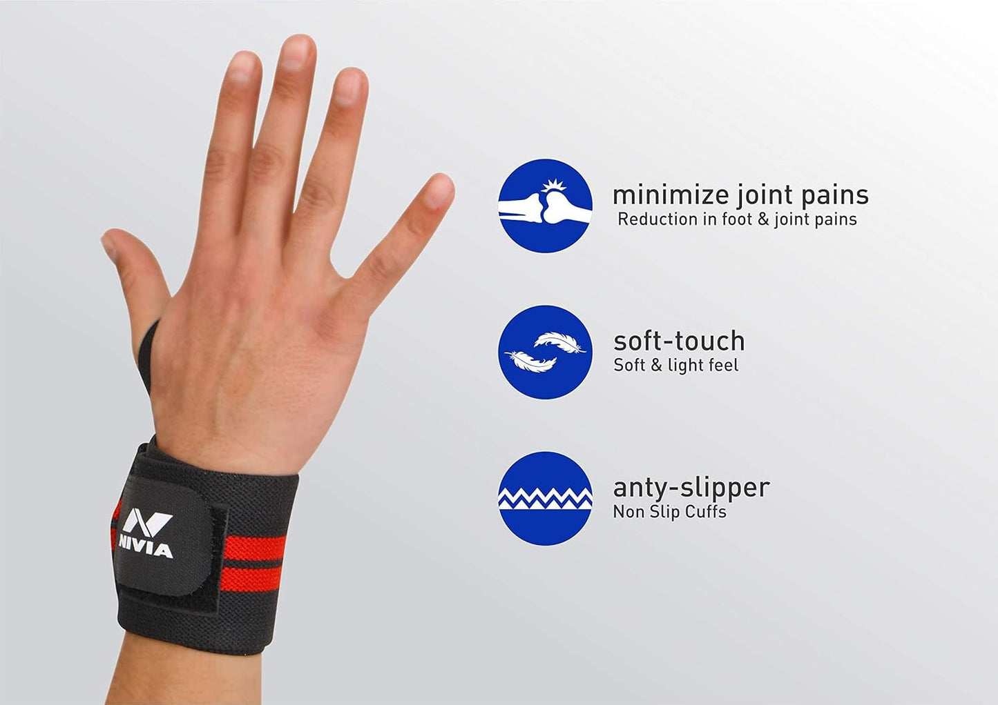 NIVIA Weight Lifting Wrist Support with Thumb Loop Strap for Sports - Made of Velcro and Elastic Strap for Men and Women