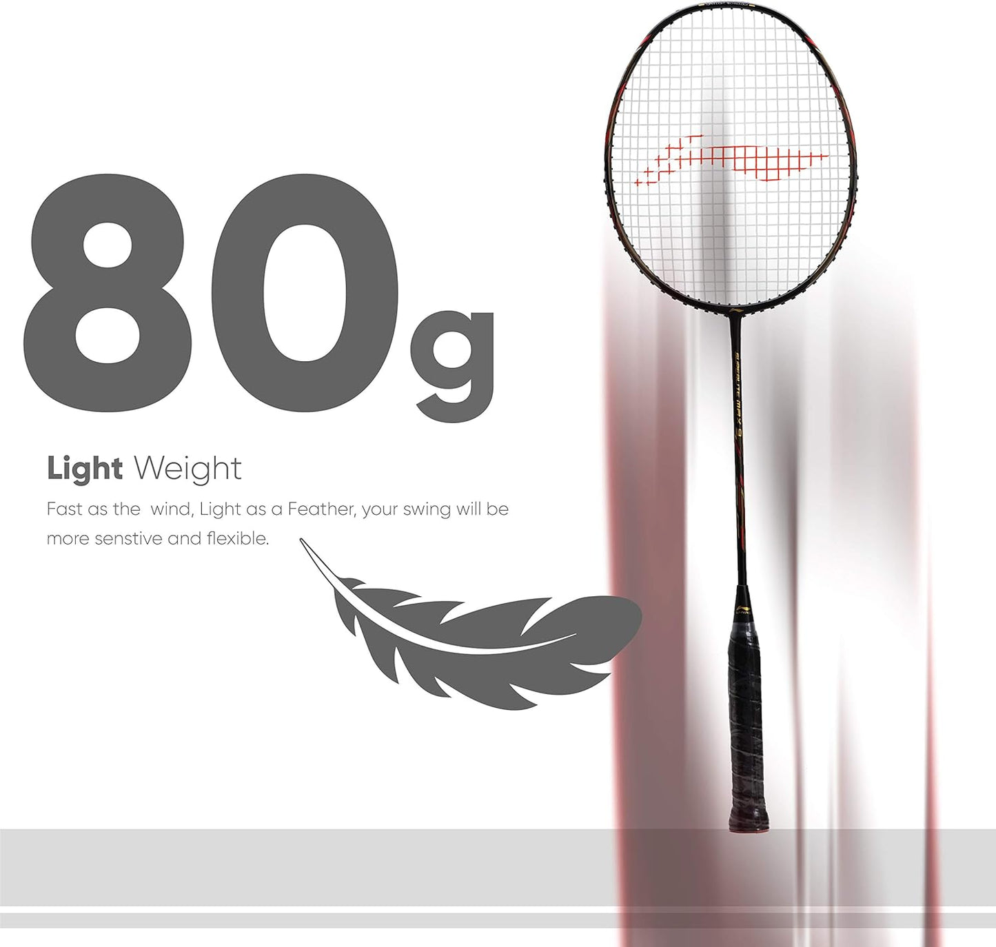 Li-Ning G-Force Superlight Max 9 مضرب تنس الريشة | اللون: أسود/أحمر | المقاس: S1 | المادة: ألياف الكربون | عمود مرن للغاية | توازن ثقيل هجومي