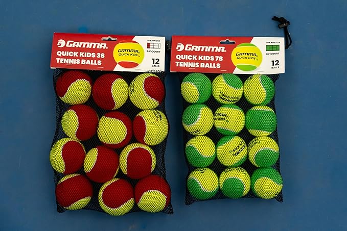 كرات تنس GAMMA Quick Kids 36 للتدريب للأطفال والمبتدئين، قلب منخفض الضغط يقلل السرعة والارتداد، رائعة لممارسة التنس، معتمدة من USTA و ITF للاستخدام في البطولات للأطفال دون سن 10 سنوات