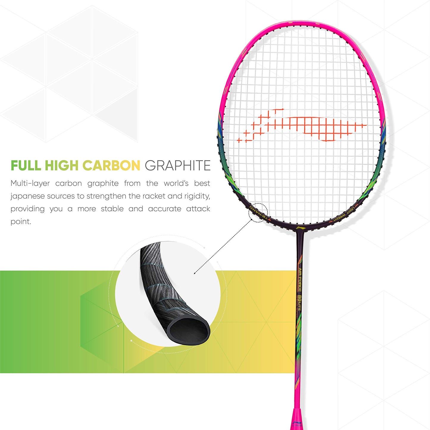 Li-Ning Air Force 80 Lite Carbon Fiber Badminton Racket with Full Racket Cover | Intermediate Players | 80g | Max String Tension - 30lbs
