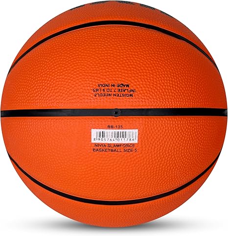 NIVIA Slamforce basketball, standard model, 8 panels, durable rubber cover with a pebble texture, wrapped butyl bladder, designed for beginners, can be played on all indoor and outdoor surfaces.