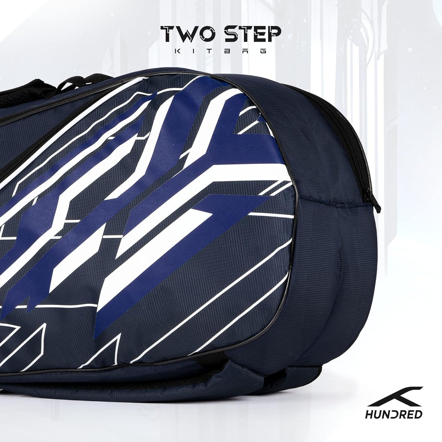 HUNDRED Two Step Badminton and Tennis Racquet Kit Bag (Navy, Medium/6in1) | Polyester | Multiple Compartment with Side Pouch | Easy-Carry Handle | Padded Back Straps | Front Zipper Pocket