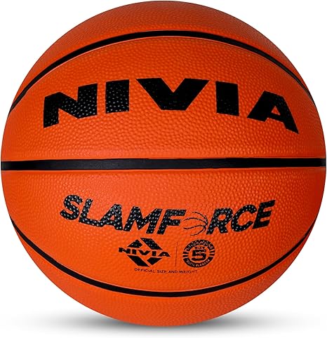 NIVIA Slamforce basketball, standard model, 8 panels, durable rubber cover with a pebble texture, wrapped butyl bladder, designed for beginners, can be played on all indoor and outdoor surfaces.