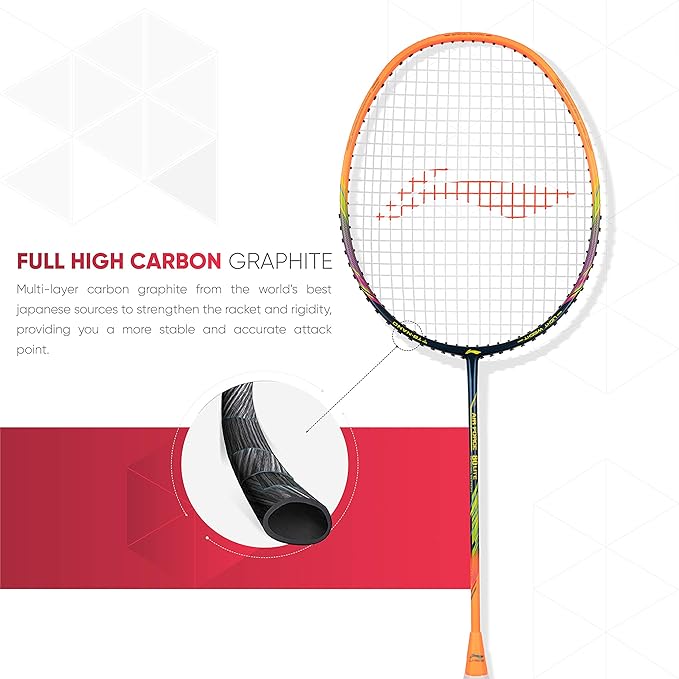Li-Ning Air Force 80 Lite Carbon Fiber Badminton Racket with Full Racket Cover | Intermediate Players | 80g | Max String Tension - 30lbs