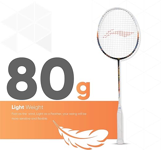 Li-Ning Air Force 80 Lite Carbon Fiber Badminton Racket with Full Racket Cover | Intermediate Players | 80g | Max String Tension - 30lbs
