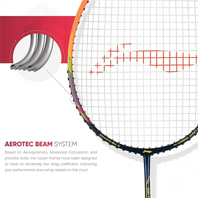 Li-Ning Air Force 80 Lite Carbon Fiber Badminton Racket with Full Racket Cover | Intermediate Players | 80g | Max String Tension - 30lbs