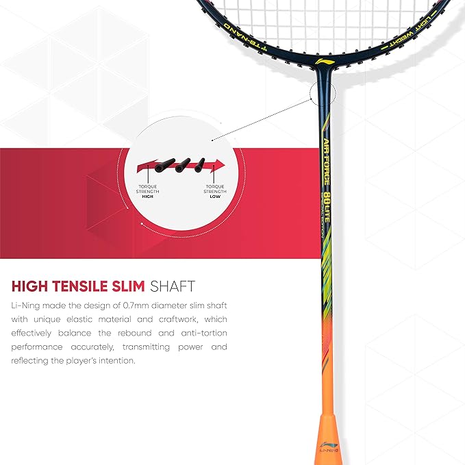 Li-Ning Air Force 80 Lite Carbon Fiber Badminton Racket with Full Racket Cover | Intermediate Players | 80g | Max String Tension - 30lbs