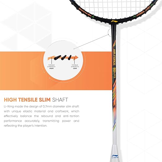 Li-Ning Air Force 80 Lite Carbon Fiber Badminton Racket with Full Racket Cover | Intermediate Players | 80g | Max String Tension - 30lbs