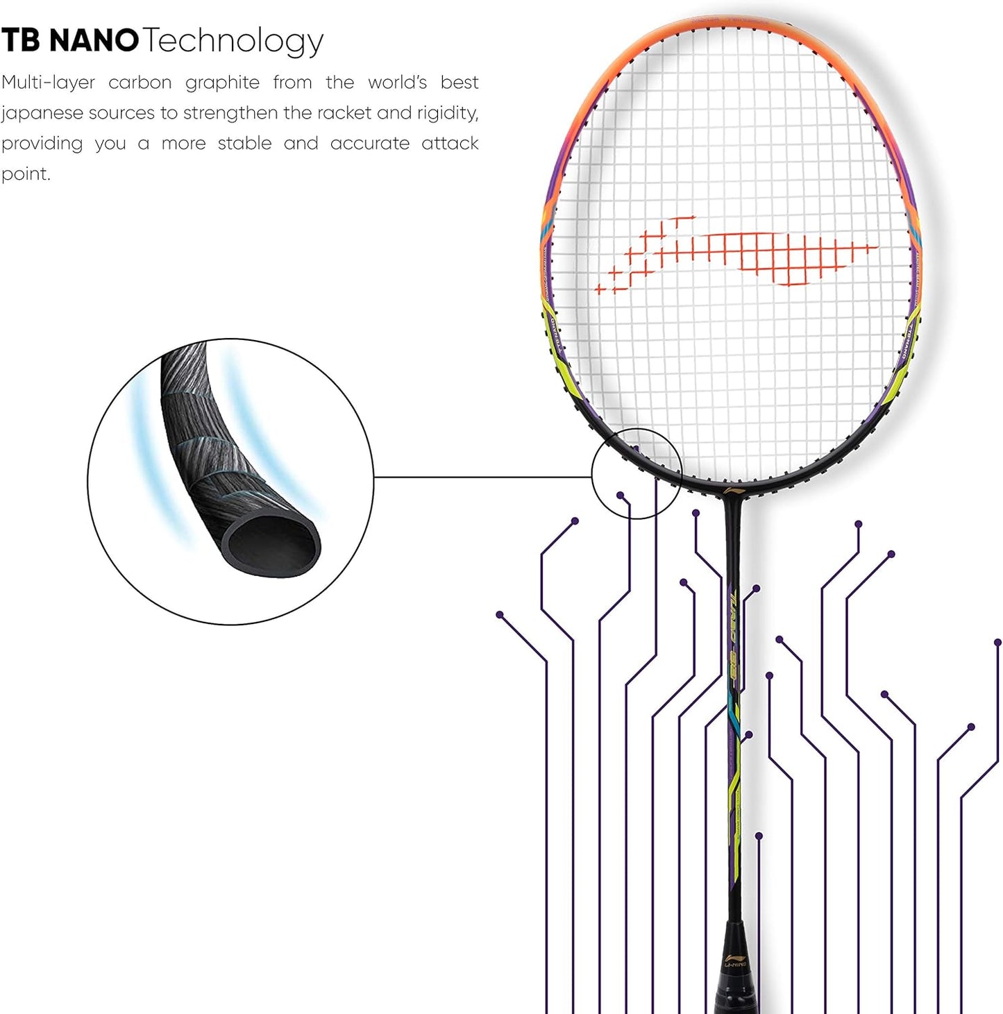 Li-Ning Turbo 99 Carbon Fiber Badminton Racket with Full Racket Cover (Black/Lime/Orange) | Intermediate Players | 84g | Max String Tension - 30lbs