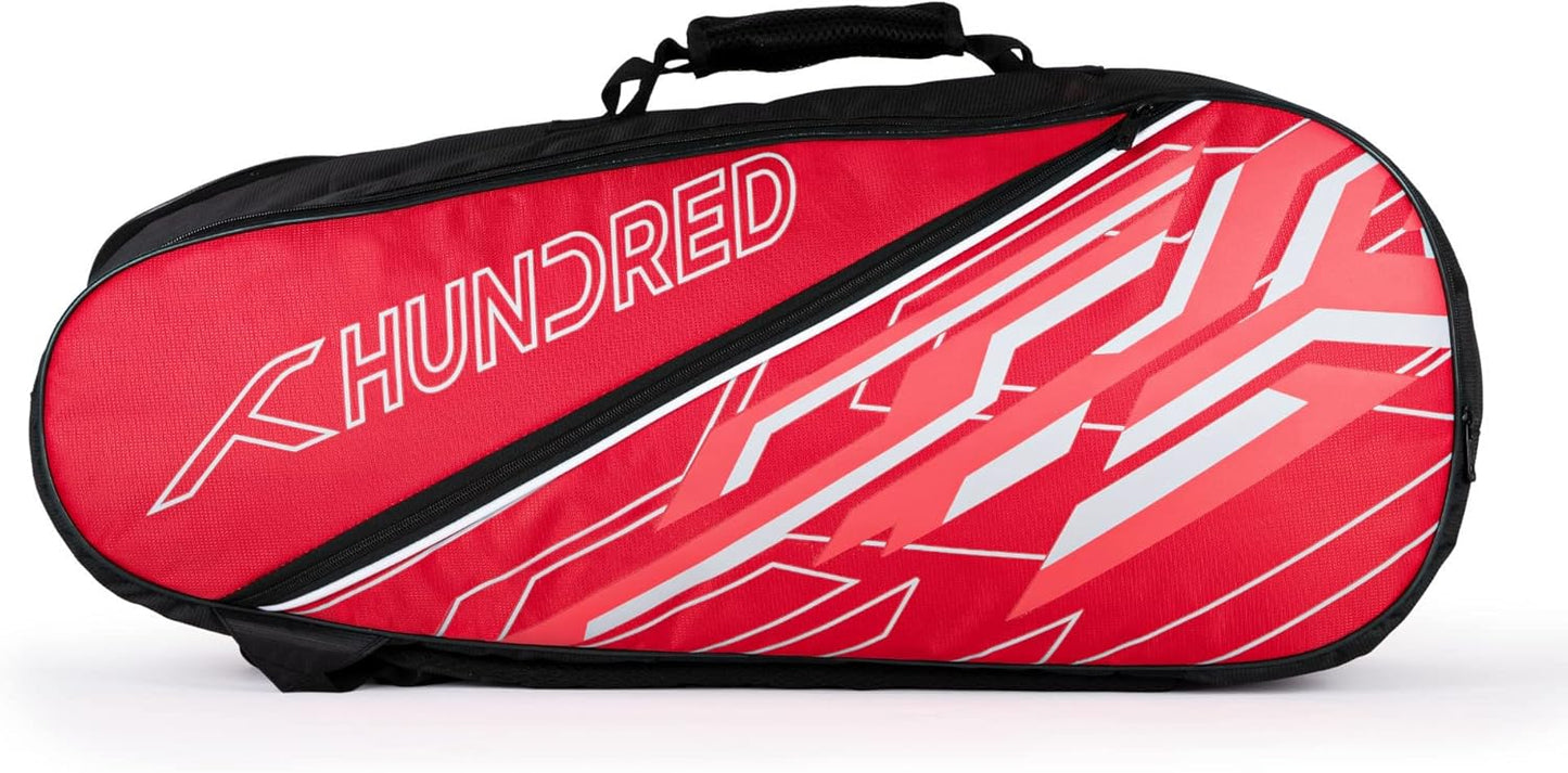 HUNDRED Two Step Badminton and Tennis Racquet Kit Bag (Navy, Medium/6in1) | Polyester | Multiple Compartment with Side Pouch | Easy-Carry Handle | Padded Back Straps | Front Zipper Pocket