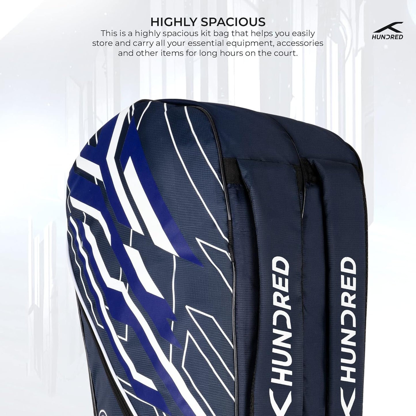 HUNDRED Two Step Badminton and Tennis Racquet Kit Bag (Navy, Medium/6in1) | Polyester | Multiple Compartment with Side Pouch | Easy-Carry Handle | Padded Back Straps | Front Zipper Pocket