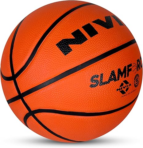 NIVIA Slamforce basketball, standard model, 8 panels, durable rubber cover with a pebble texture, wrapped butyl bladder, designed for beginners, can be played on all indoor and outdoor surfaces.