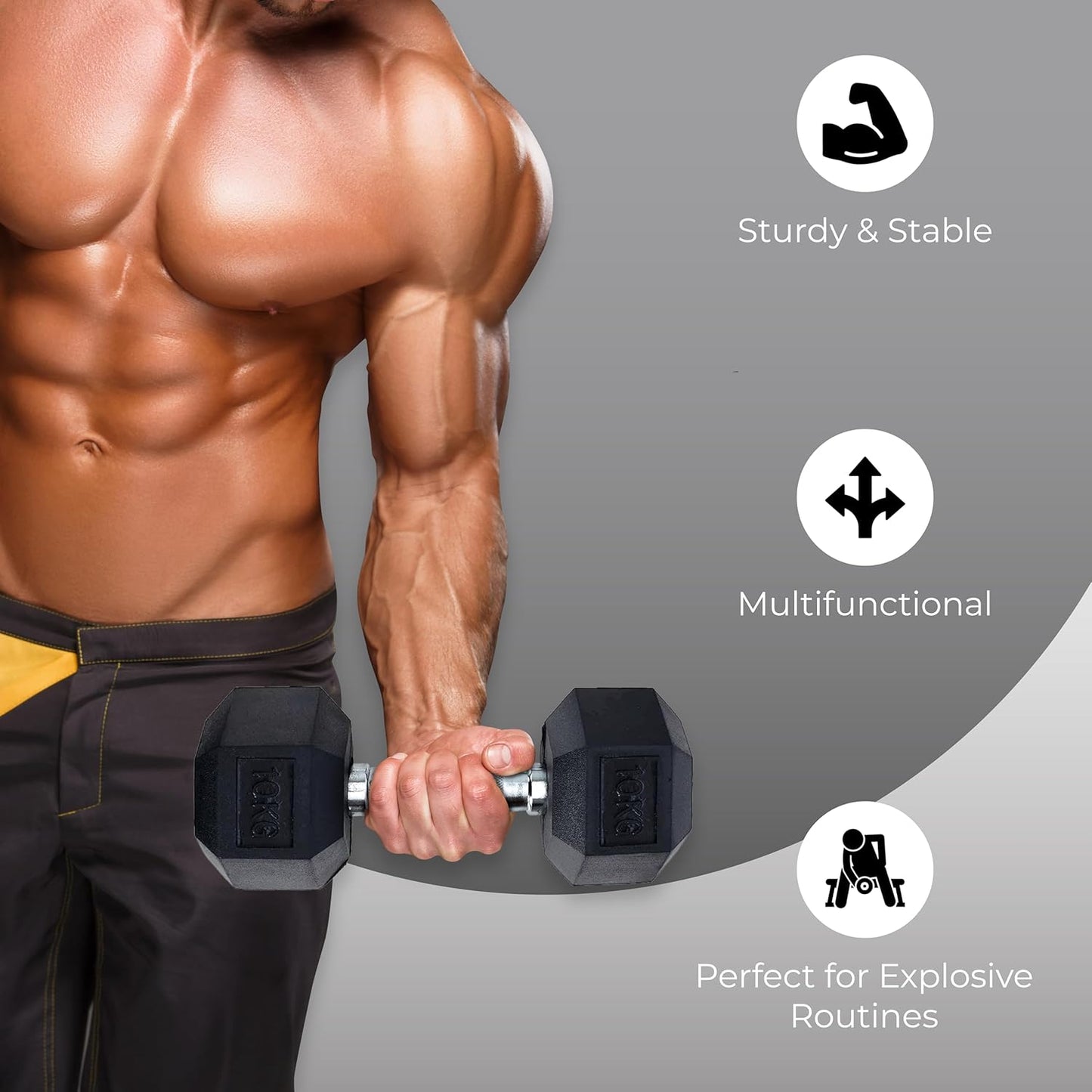 Endless Rubber Coated Hexagon Dumbbell | Material: Iron and Rubber | Perfect for Bodybuilding, Fitness, Weightlifting, Home or Gym Training