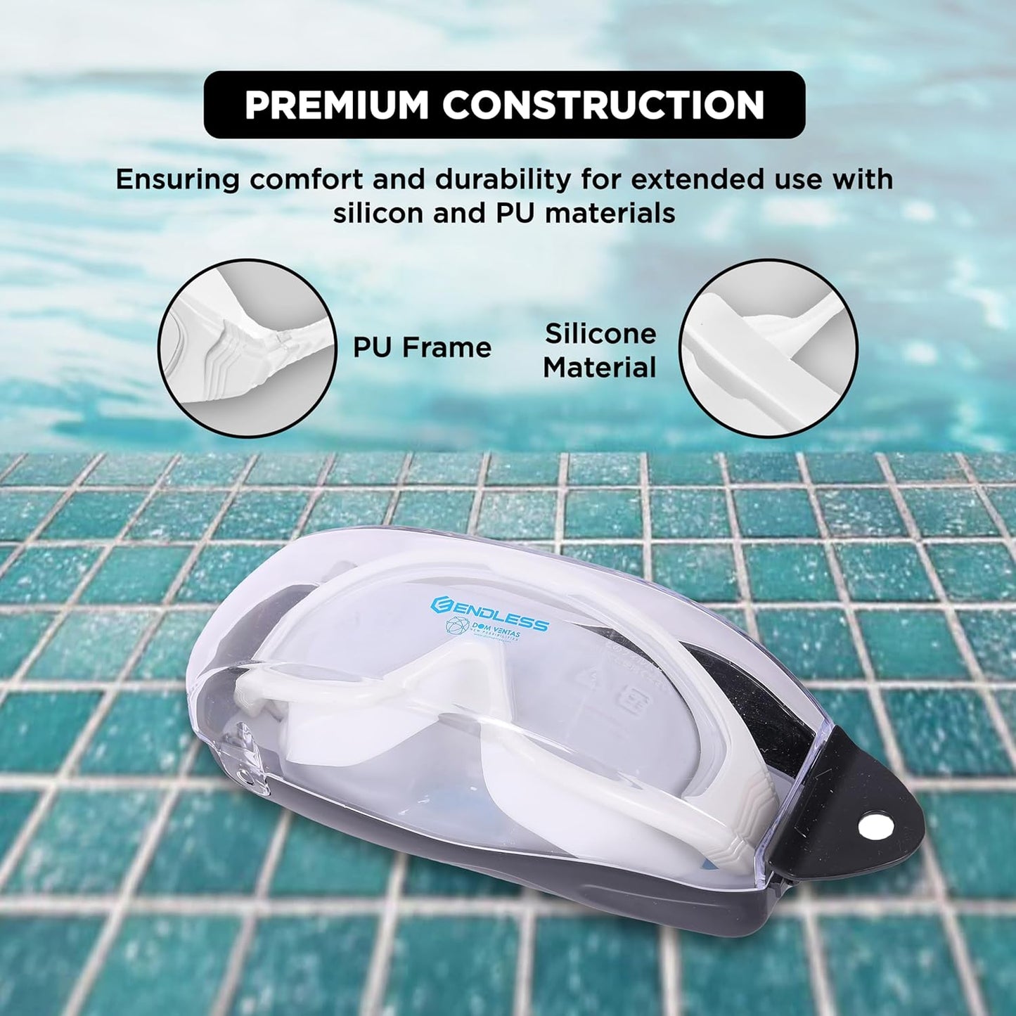 Endless EL1009 Infinity Premium Anti-Fog and UV Protection Swimming Goggles | Material: Silicone, Polyurethane | Stylish Large Frame for More Vision | Soft Silicone Gasket to Prevent Leakage | With Hard Case