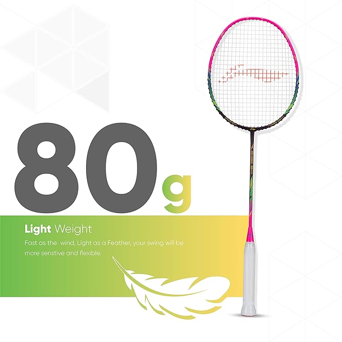 Li-Ning Air Force 80 Lite Carbon Fiber Badminton Racket with Full Racket Cover | Intermediate Players | 80g | Max String Tension - 30lbs