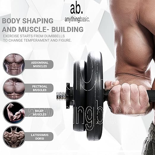 Anythingbasic Adjustable PVC Dumbbell Set Includes 4 Plates, 1 Pair of 14-Inch Dumbbell Bars & Nuts | Black | Material |: PVC | Fitness Set for Men & Women